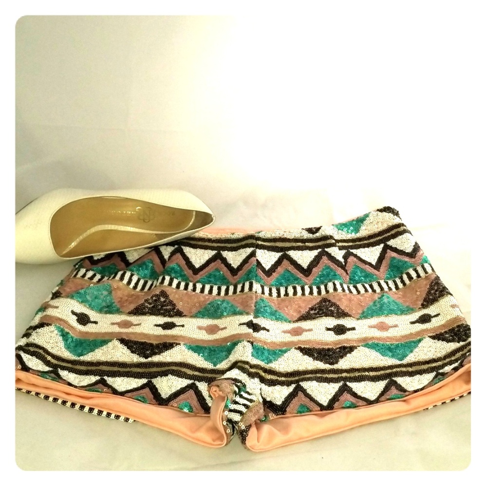 Ark & Co Sequin Geoprint High Rise Shorts